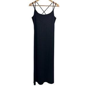 Vintage 90s Y2K Sparkly Black Maxi Dress Sz M Purple Shimmer Cocktail Party Gown